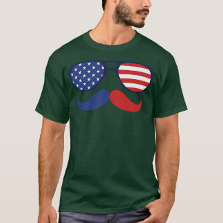 Sunglasses Moustache American Flag 4th of July Pat T-Shirt