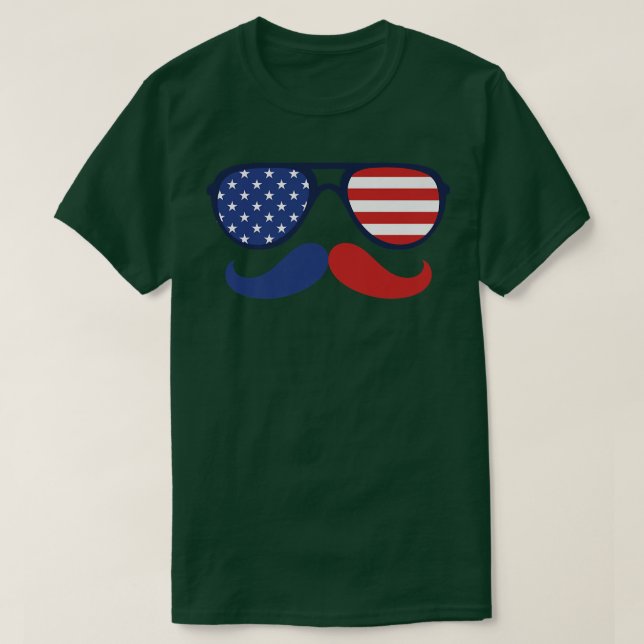Sunglasses Mustache American Flag 4th of July Patr T-Shirt (Design Front)