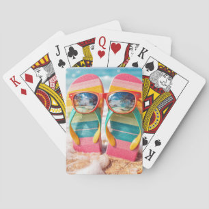 Sunglasses On Flip-flops In Beach Sand Playing Cards