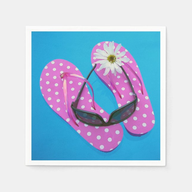 Sunglasses On Polka Dot Flip-flops Napkin (Front)