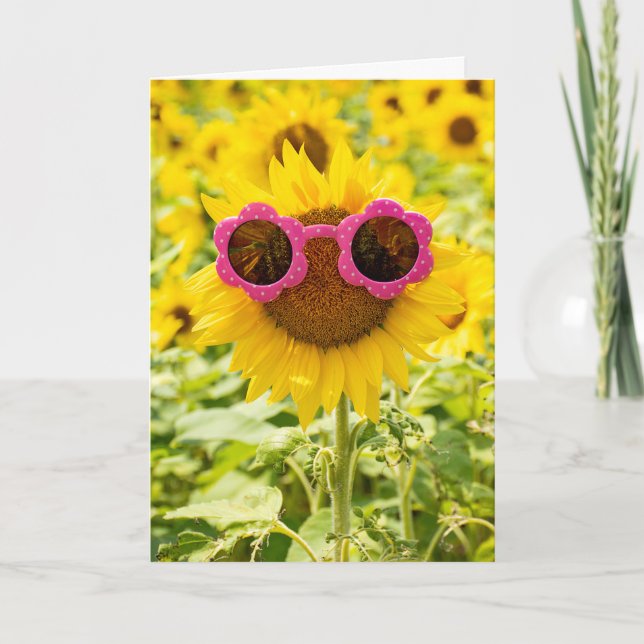 Sunglasses On Sunflower Birthday Card (Front)