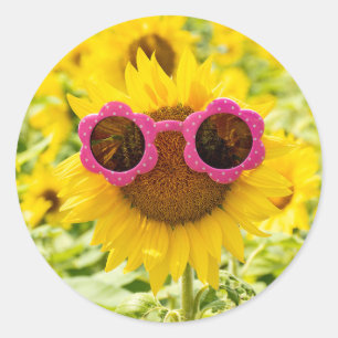 Sunglasses On Sunflower Classic Round Sticker