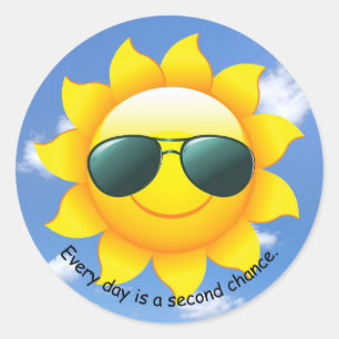 Sunglasses on yellow sun in sky with quote classic round sticker