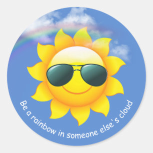 Sunglasses on yellow sun in sky with quote classic round sticker