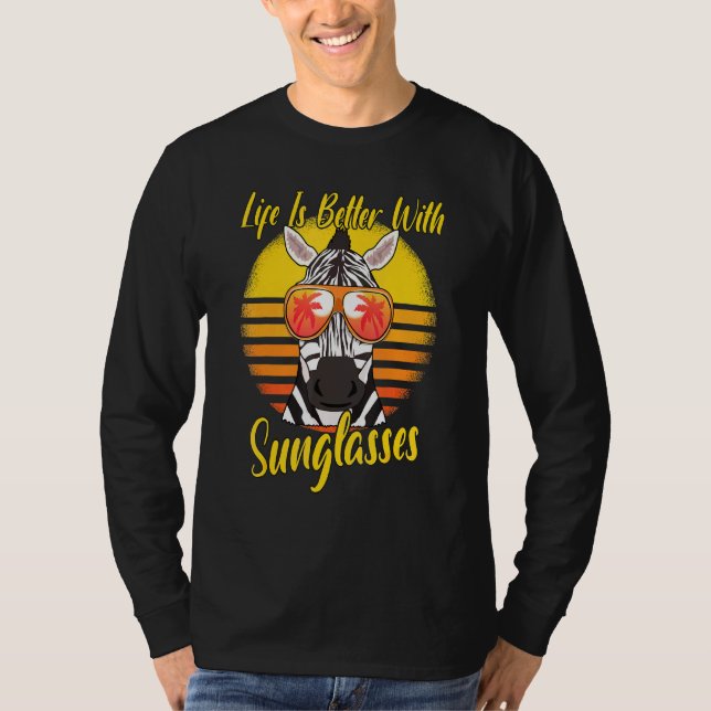 Sunglasses Retro Sunset Beach Vacation Zebra T-Shirt (Front)