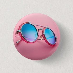 Sunglasses themed design, pink cool 3 cm round badge