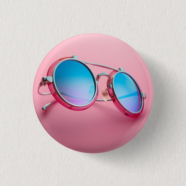 Sunglasses themed design, pink cool 3 cm round badge (Front)