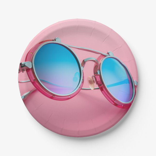 Sunglasses themed design, pink cool paper plate (Front)