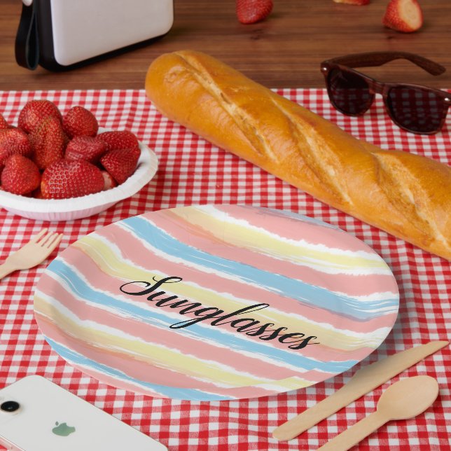 Sunglasses Watercolor Yellow Pink Blue Paper Plate (Picnic)
