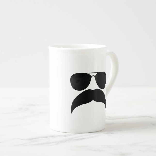 Sunglasses with moustache - Choose background colo Bone China Mug (Front Right)