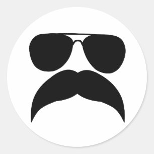 Sunglasses with moustache - Choose background colo Classic Round Sticker