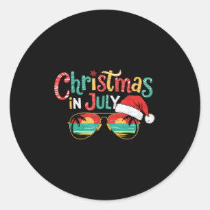 Sungled Christmas In July Summer Xmas Beach Vacati Classic Round Sticker