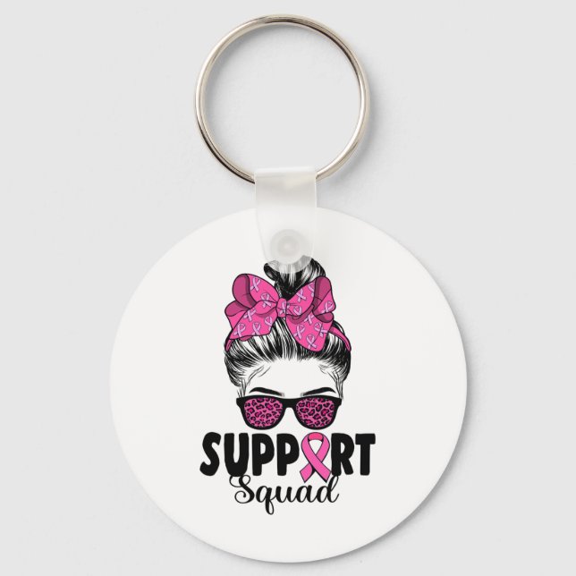 Sungles Messy Bun Support Squad Breast Cancer  Key Ring (Front)