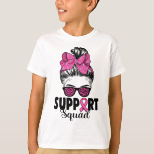 Sungles Messy Bun Support Squad Breast Cancer T-Shirt