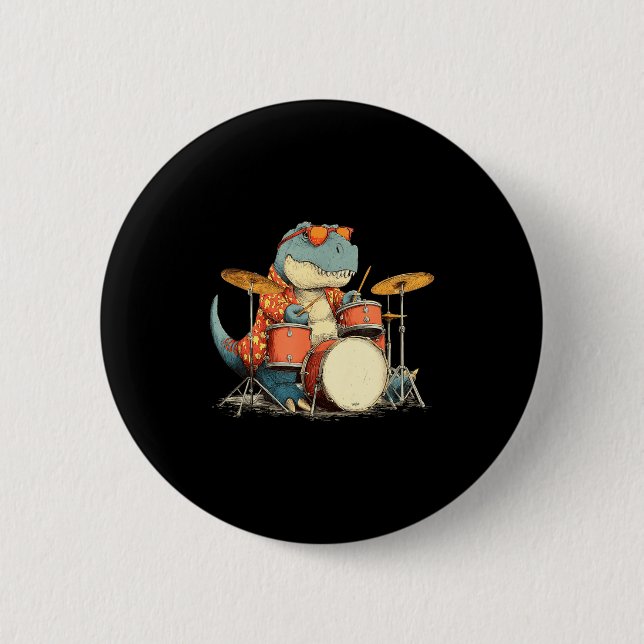 Sungles Rockstar Dinosaur With Cool Drums Costume  6 Cm Round Badge (Front)