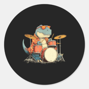 Sungles Rockstar Dinosaur With Cool Drums Costume Classic Round Sticker