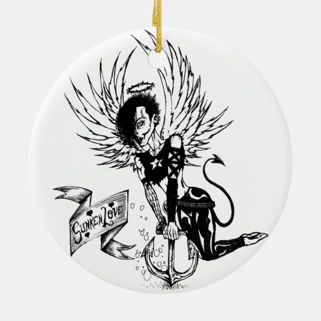 Sunken Love - Punk Rock Pin-Up Tattoo Ceramic Tree Decoration (Back)