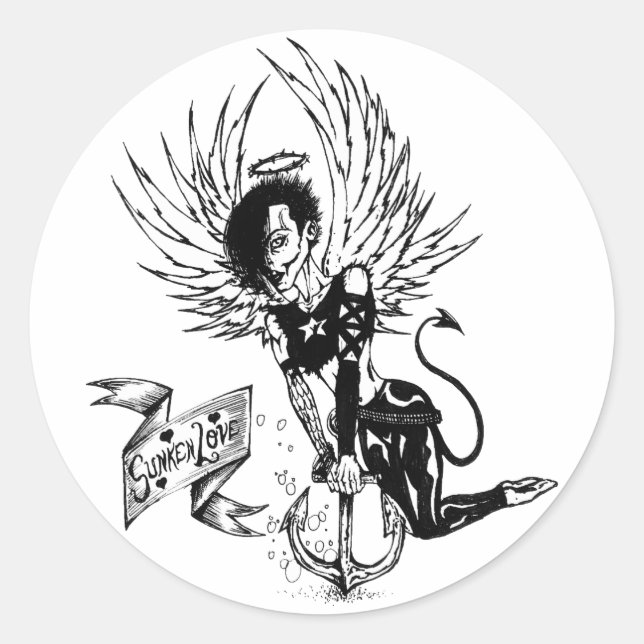 Sunken Love - Punk Rock Pin-Up Tattoo Classic Round Sticker (Front)