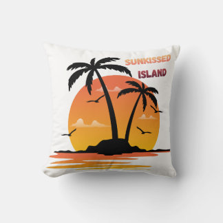 Sunkissed Island Retro Sunset Palm Tree Throw Pill Cushion