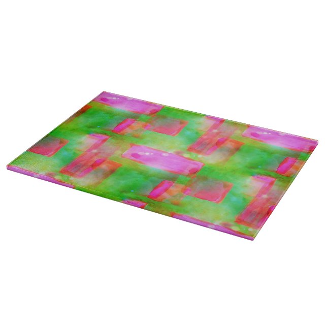 Sunlight abstract painted yellow, pink cutting board (Corner)