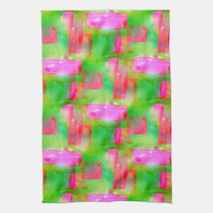 Sunlight abstract painted yellow, pink tea towel