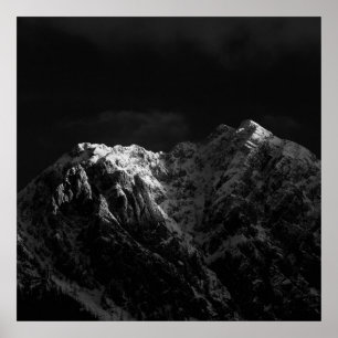 Sunlight hitting the mountains black and white poster