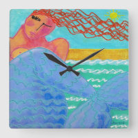 Sunlight Mermaid Abstract Art Square Wall Clock