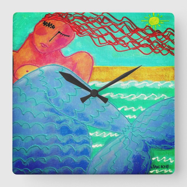 Sunlight Mermaid Abstract Art Square Wall Clock (Front)