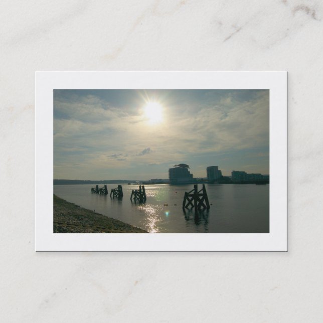 Sunlight over Cardiff Bay (Bordered) Business Card (Front)