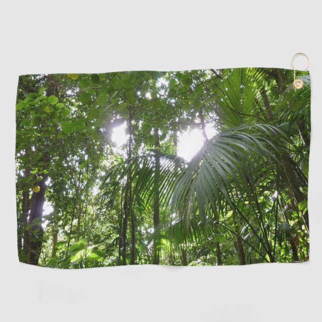 Sunlight Through Rainforest Canopy Tropical Green Golf Towel (Horizontal)