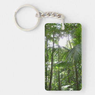 Sunlight Through Rainforest Canopy Tropical Green Key Ring