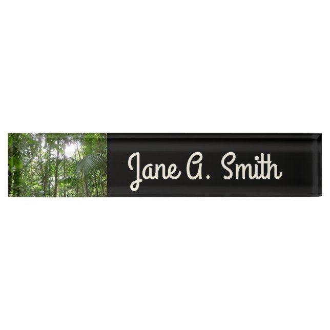 Sunlight Through Rainforest Canopy Tropical Green Nameplate (Front)