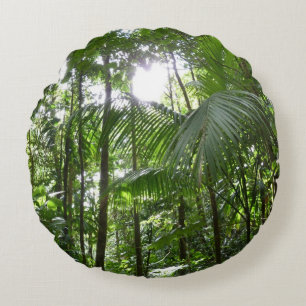 Sunlight Through Rainforest Canopy Tropical Green Round Cushion