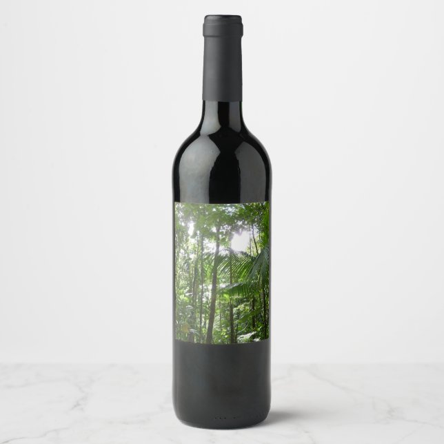 Sunlight Through Rainforest Canopy Tropical Green Wine Label (Front)