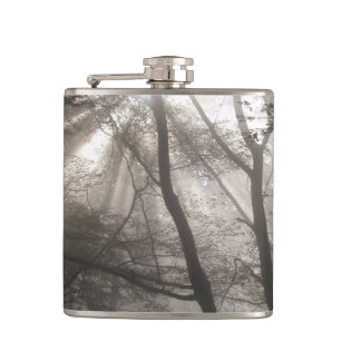 Sunlight Through Trees Dark Woodland Hip Flask