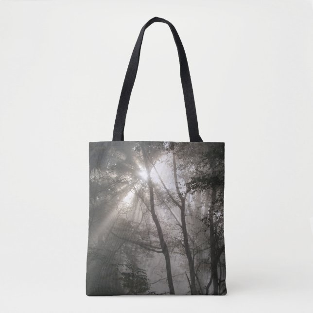 Sunlight Through Trees Dark Woodland Tote Bag (Front)