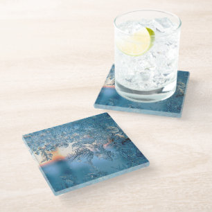 Sunlight Winter Frost on Glass Glass Coaster