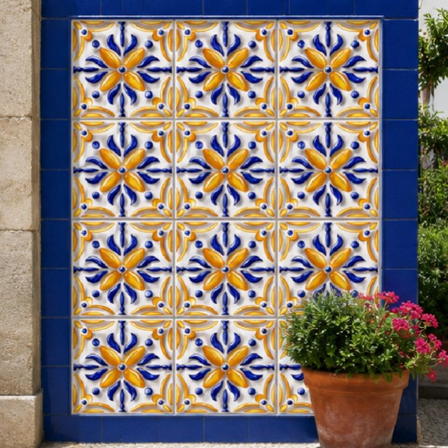 Sunlit Algarve Handcrafted Portuguese Blue Yellow Tile (Creator Uploaded)