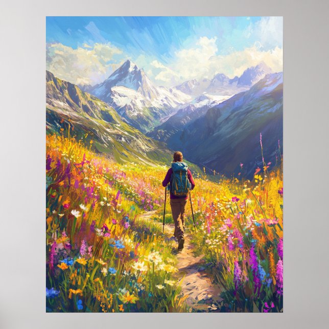 Sunlit Alpine Trail — Monet-Inspired Summer Hiking Poster (Front)