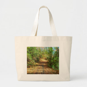 Sunlit Autumn Forest Trail Large Tote Bag