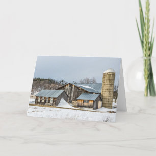 Sunlit Barns and Silos in Winter Card