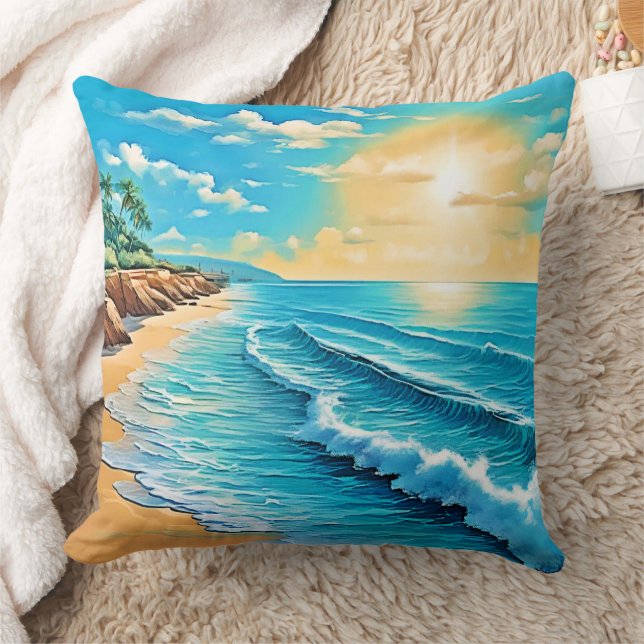 Sunlit Beach Waves Design  Cushion (Blanket)