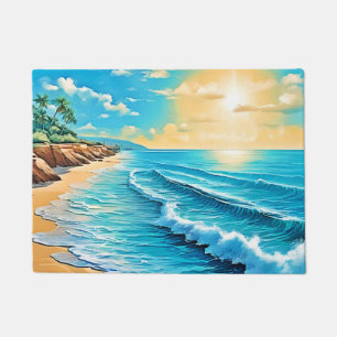 Sunlit Beach Waves Design Doormat