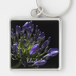 Sunlit Blooming Purple Agapanthus, African Lily Key Ring