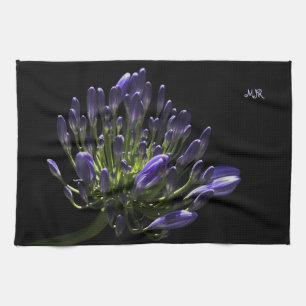 Sunlit Blooming Purple Agapanthus, African Lily Tea Towel