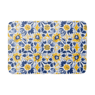 💙💛 Sunlit Blooms Azulejos Bath Mat