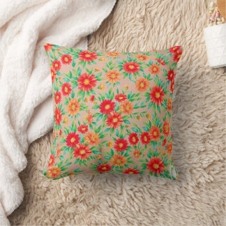 Sunlit Blooms" - Orange and Red Floral Woven Place Cushion