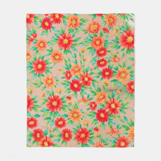 Sunlit Blooms" - Orange and Red Floral Woven Place Fleece Blanket
