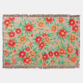 Sunlit Blooms" - Orange and Red Floral Woven Place Throw Blanket