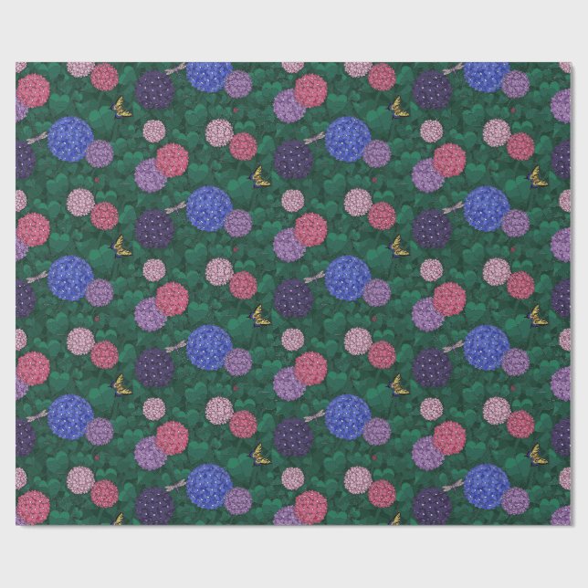 Sunlit Butterfly Hydrangea Garden Pewter Medium Wrapping Paper (Flat)